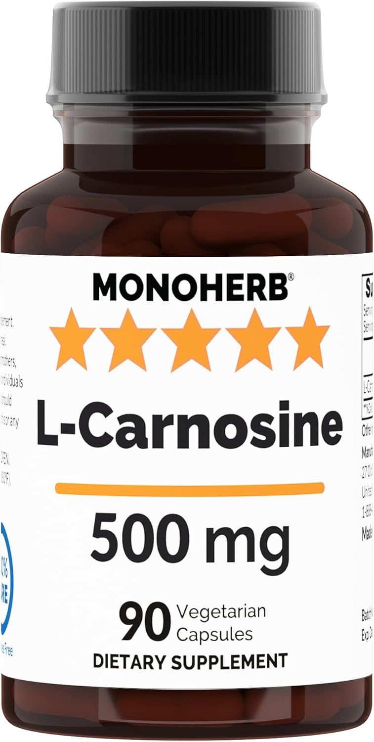 500 mg L-Carnosine Supplement - 90 Veg Capsules for 90 Servings - Monoherb