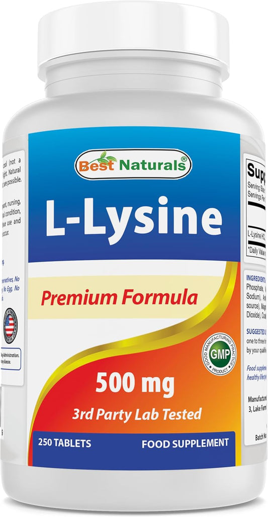 500 mg L-Lysine Tablets - 250 Count (Pack of 2) - High Quality Natural Supplement for Immune Support