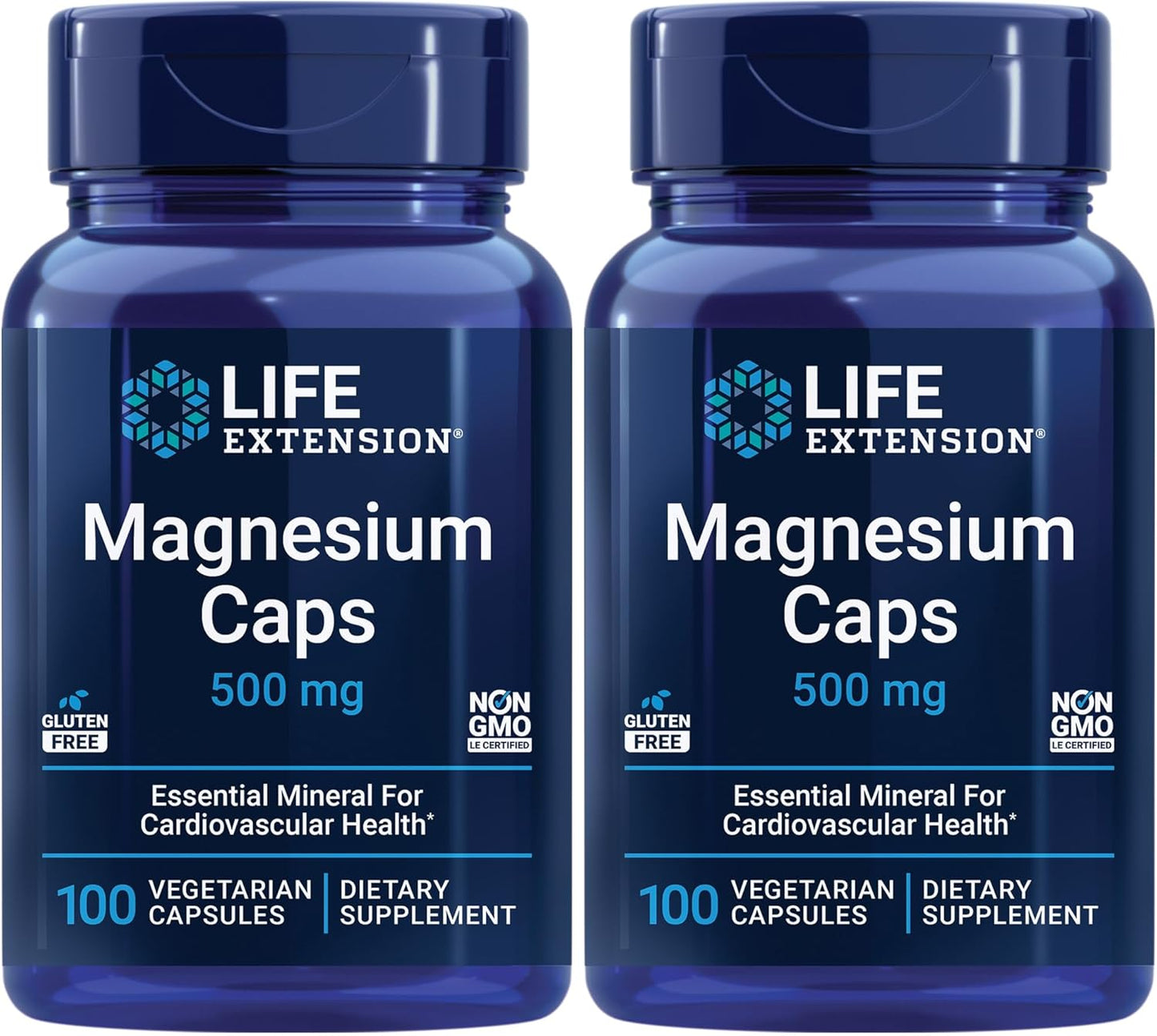 500 mg Magnesium Capsules for Heart Health, Bones & Metabolism - Pack of 2 - 200 Vegetarian Capsules total