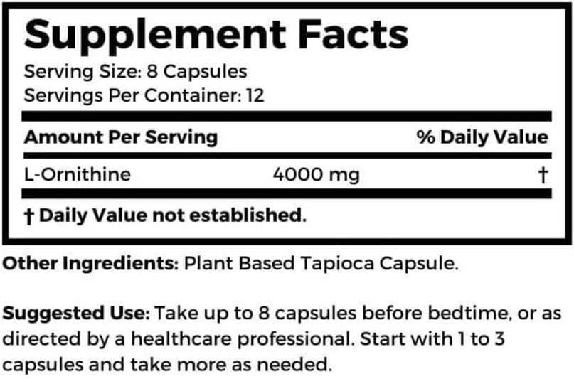 500 mg Ornithine Vegetarian Supplement - 100 Tapioca Capsules by Dr. Clark Store