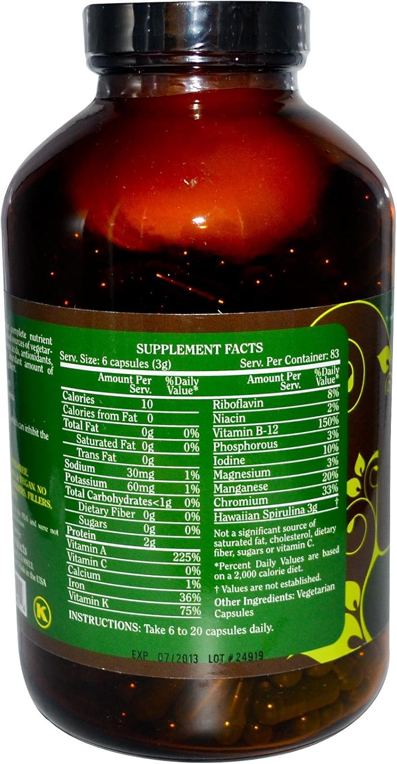 500 mg Pure Planet Spirulina Vegetarian Capsules - Pack of 500