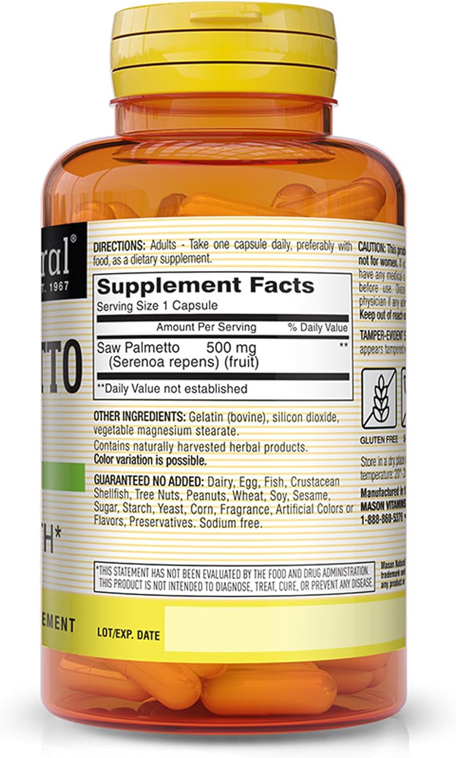 500 mg Saw Palmetto Capsules for Prostate & Urinary Health - 60 Count by MASON NATURAL