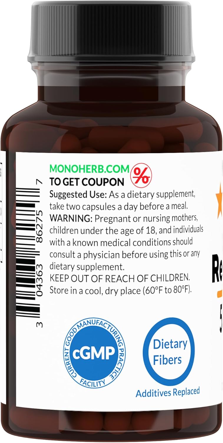 500 mg Trans Resveratrol Monoherb Veg Capsules - Natural Antioxidant Supplement with 250 mg per Capsule - 60 Count, 30 Servings