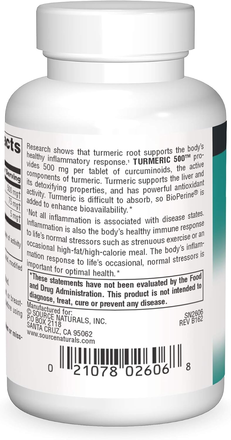500 mg Turmeric Tablets for Healthy Inflammation Response - 60 Tablets by Source Naturals
