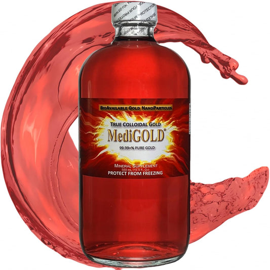 500 mL MediGOLD True Colloidal Gold Dietary Supplement in Clear Glass Bottle