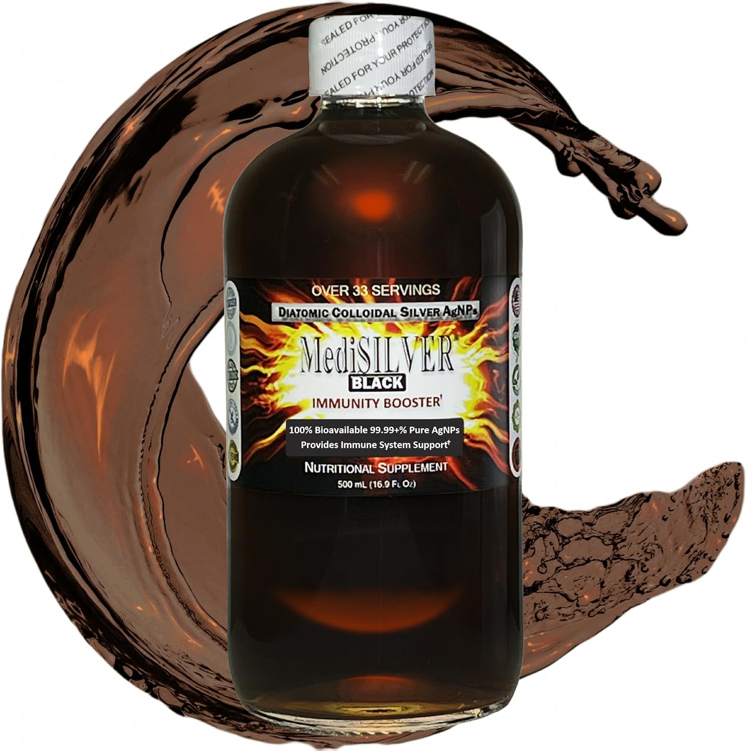 500 mL Nutraneering MediSILVER Black True Colloidal Silver AgNP Immunity Booster - Clear Glass Bottle