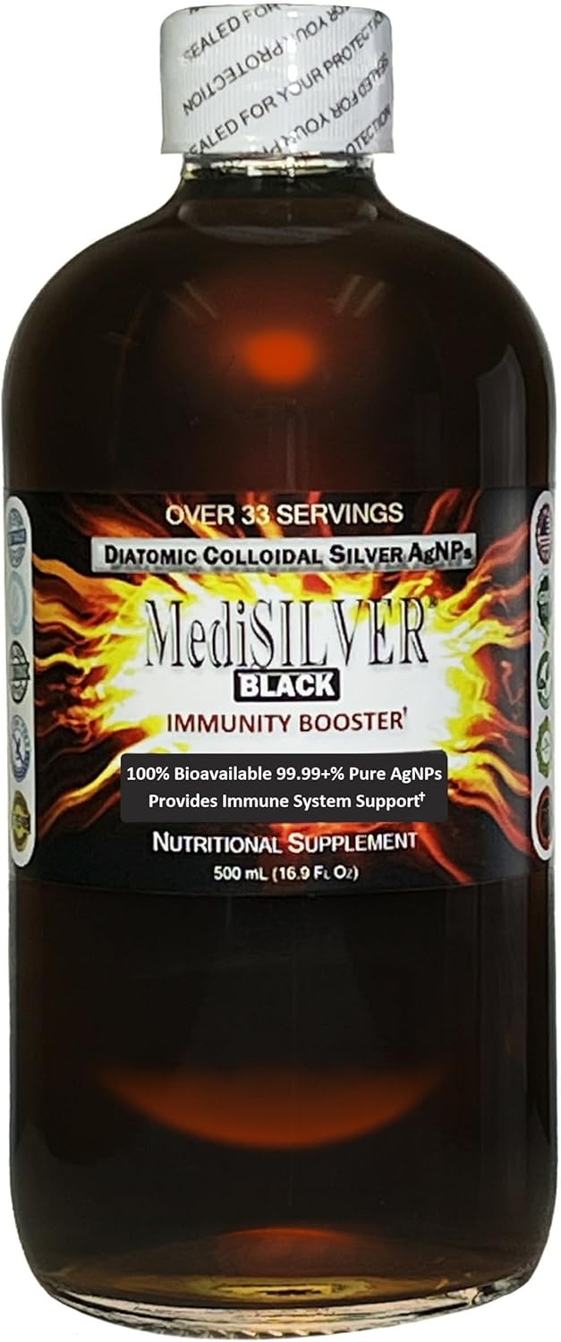 500 mL Nutraneering MediSILVER Black True Colloidal Silver AgNP Immunity Booster - Clear Glass Bottle