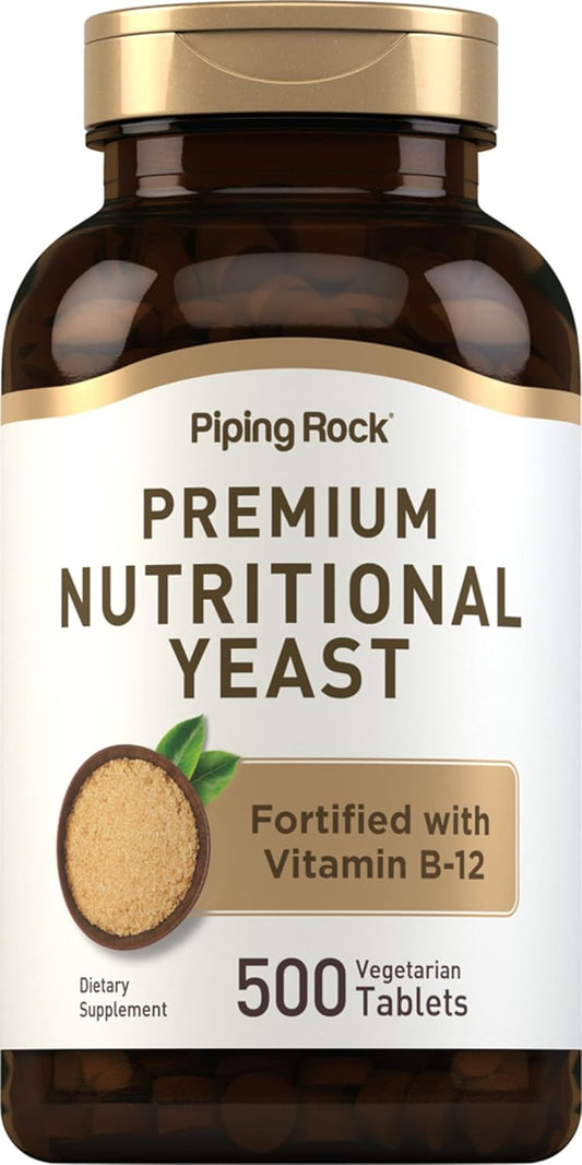 500 Piping Rock Nutritional Yeast Tablets with Vitamin B12 Complex | Non-GMO Supplement