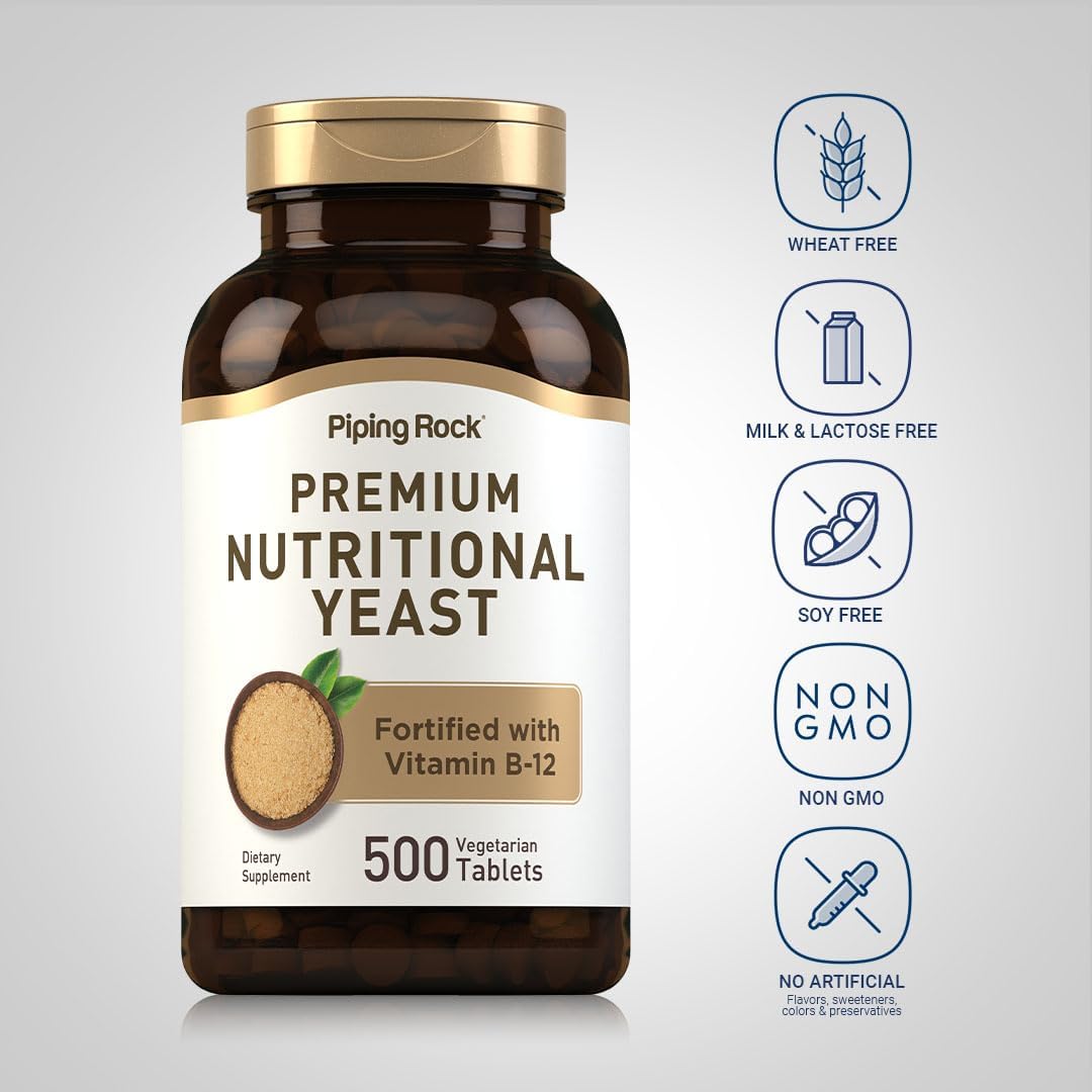 500 Piping Rock Nutritional Yeast Tablets with Vitamin B12 Complex | Non-GMO Supplement