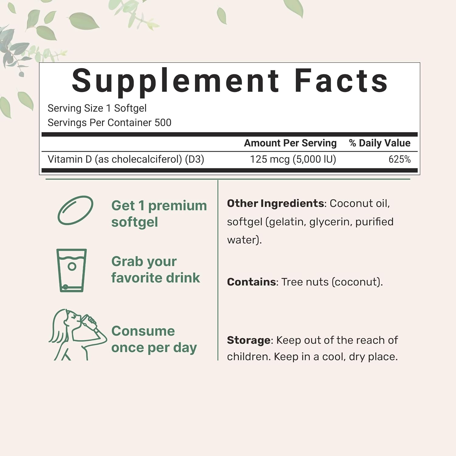 500 Softgels of Micro Ingredients Vitamin D3 5,000 IU with Virgin Coconut Oil for Enhanced Absorption | Cholecalciferol for Bone, Immune, & Heart Health | Supports Calcium Absorption