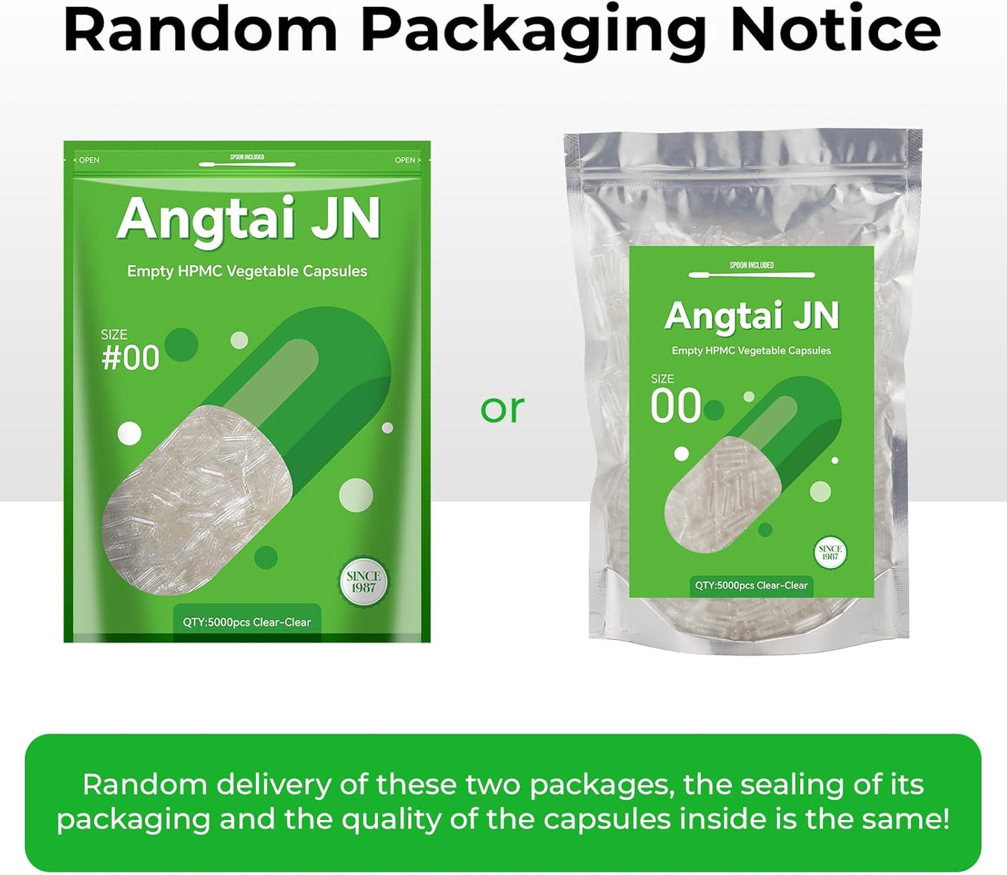 5,000 Count Angtai JN Vegan Capsules Size 00 Empty Plant Based Clear Kit - Gluten Free, Non-GMO, Halal Certified Pill Caps Filling with Spoons for Vegetarian Supplements