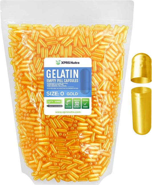 5000 Count XPRS Nutra Size 0 Empty Gelatin Capsules for DIY Capsule Filling - Bovine Gel Caps (Gold)