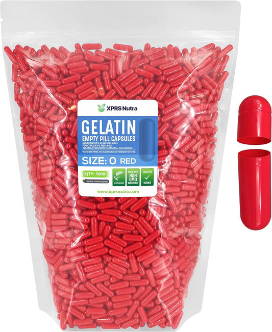5000 Count XPRS Nutra Size 0 Red Empty Gelatin Capsules for DIY Capsule Filling