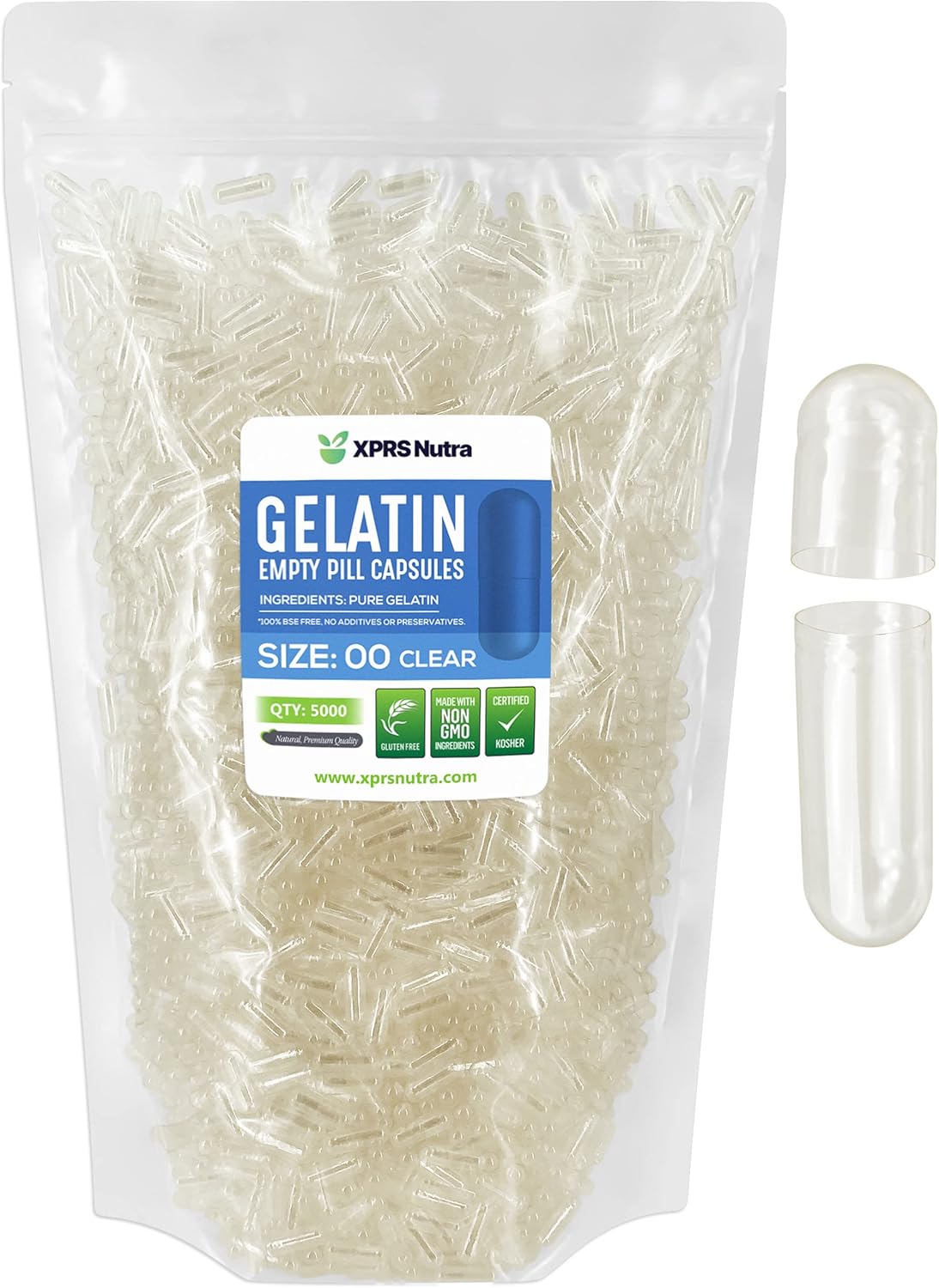5000 Count XPRS Nutra Size 00 Clear Empty Gelatin Capsules for DIY Capsule Filling