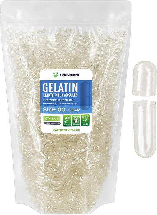 5000 Count XPRS Nutra Size 00 Clear Empty Gelatin Capsules for DIY Capsule Filling