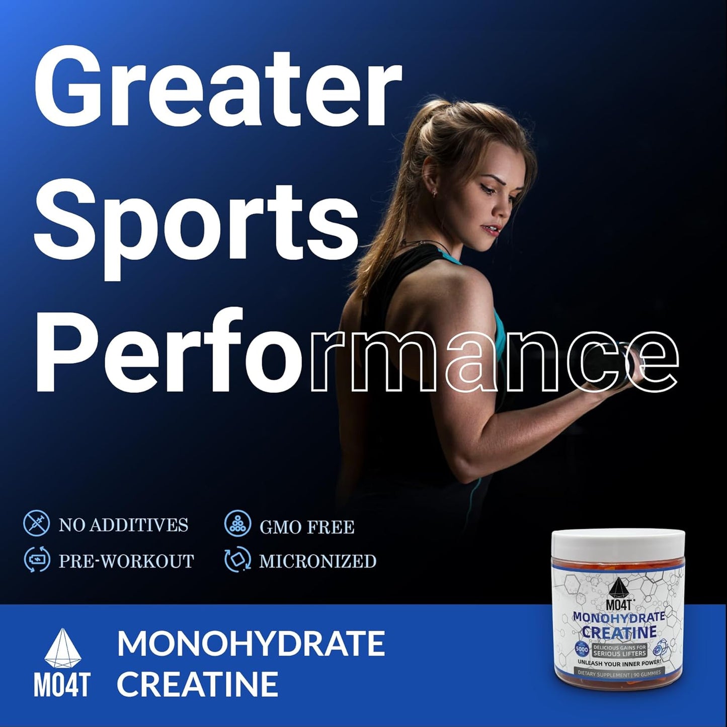 5000 mg Sugar-Free Creatine Monohydrate Gummies for Men & Women - Orange Flavor - Gomitas de Creatina sin azucar