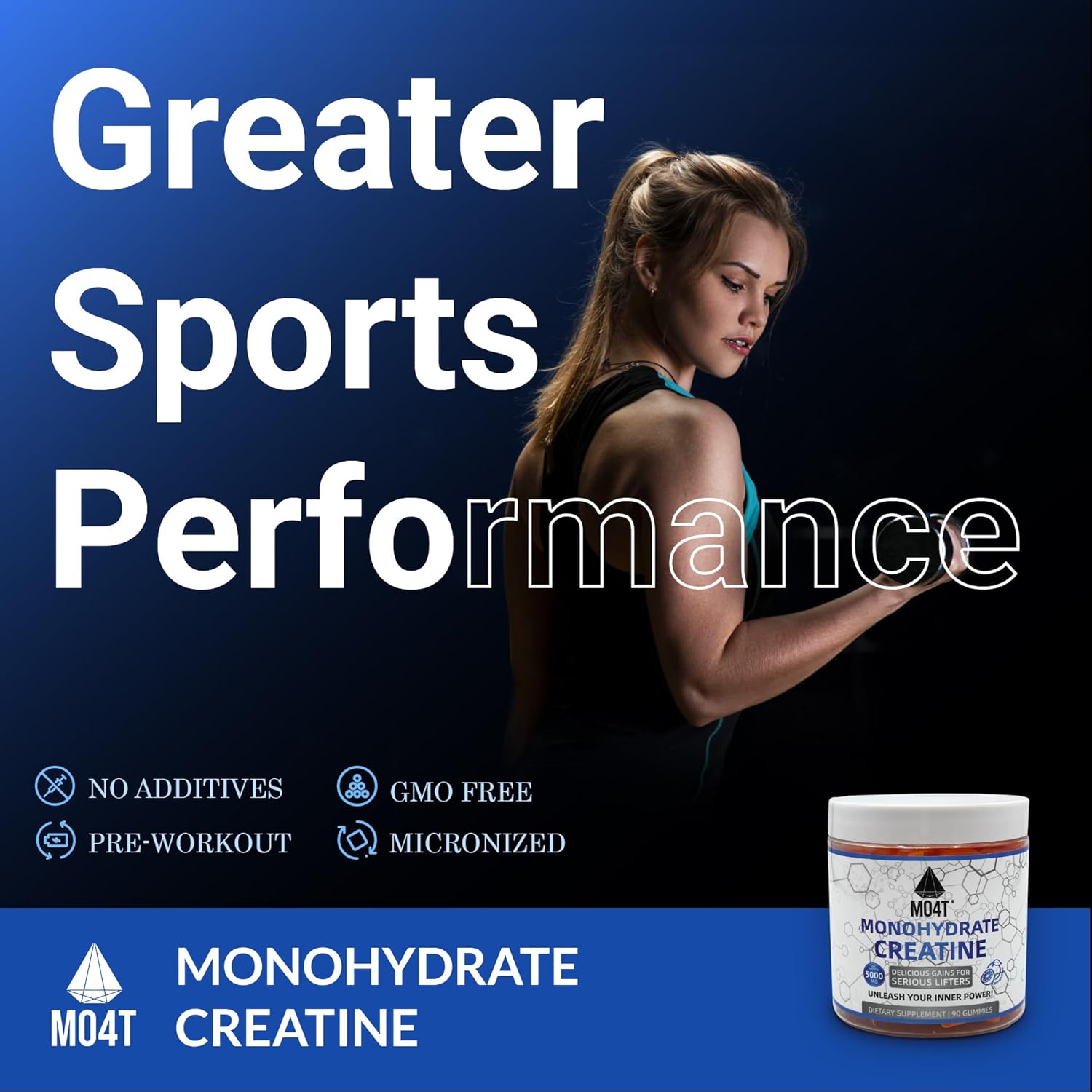 5000 mg Sugar-Free Creatine Monohydrate Gummies for Men & Women - Orange Flavor - Gomitas de Creatina sin azucar