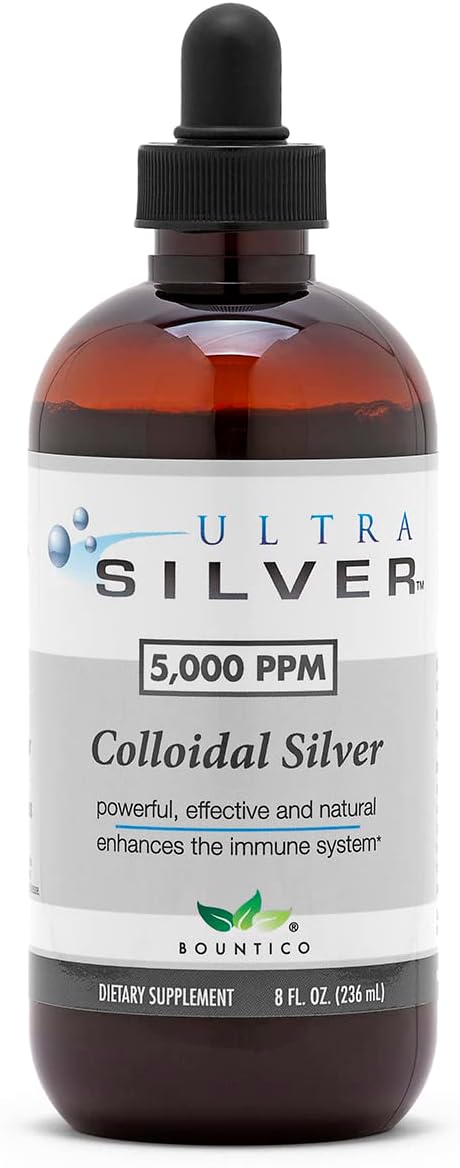 5,000 PPM Ultra Silver® Colloidal Silver 8 Oz - 2 Glass Bottles - Mineral Supplement - True Colloidal Silver with Dropper