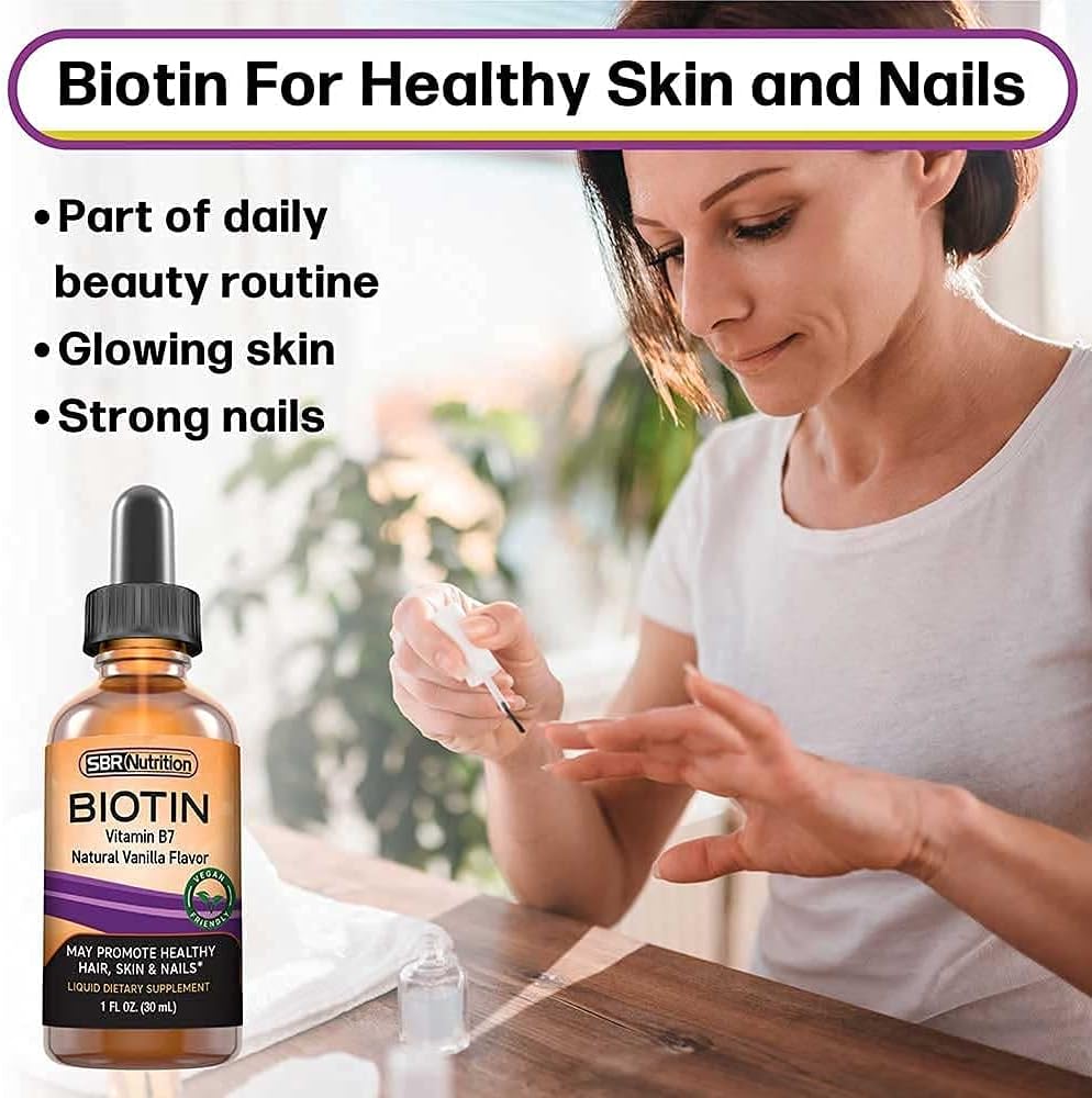 5000mcg Biotin Liquid Drops Vanilla Flavor 1.0Fl.oz - SBR Nutrition (60 Servings)