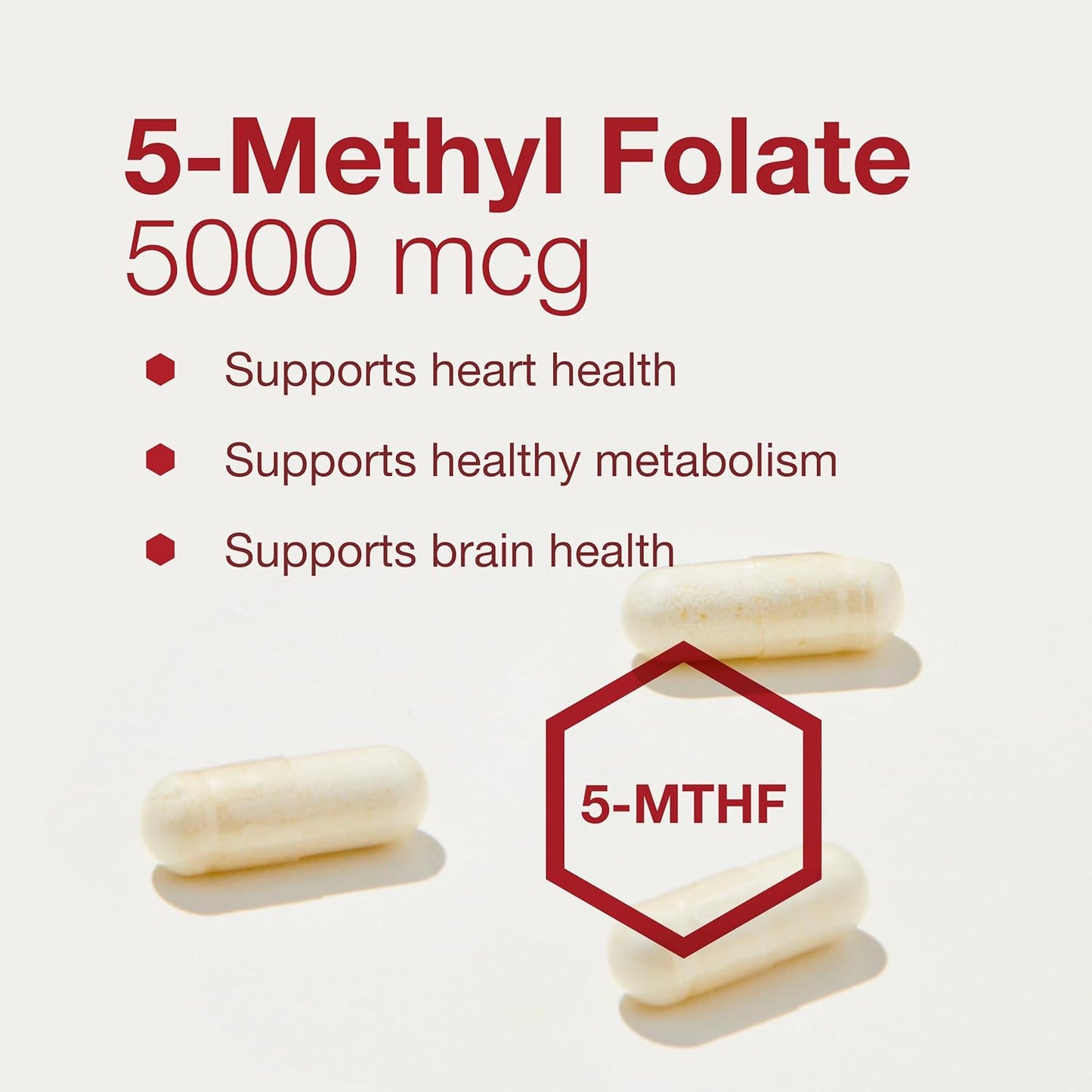 5,000mcg Protocol for Life Balance Methyl Folate: High Bioavailability Brain Support Supplement for Women & Men - Kosher & Vegan - 50 Veg Caps