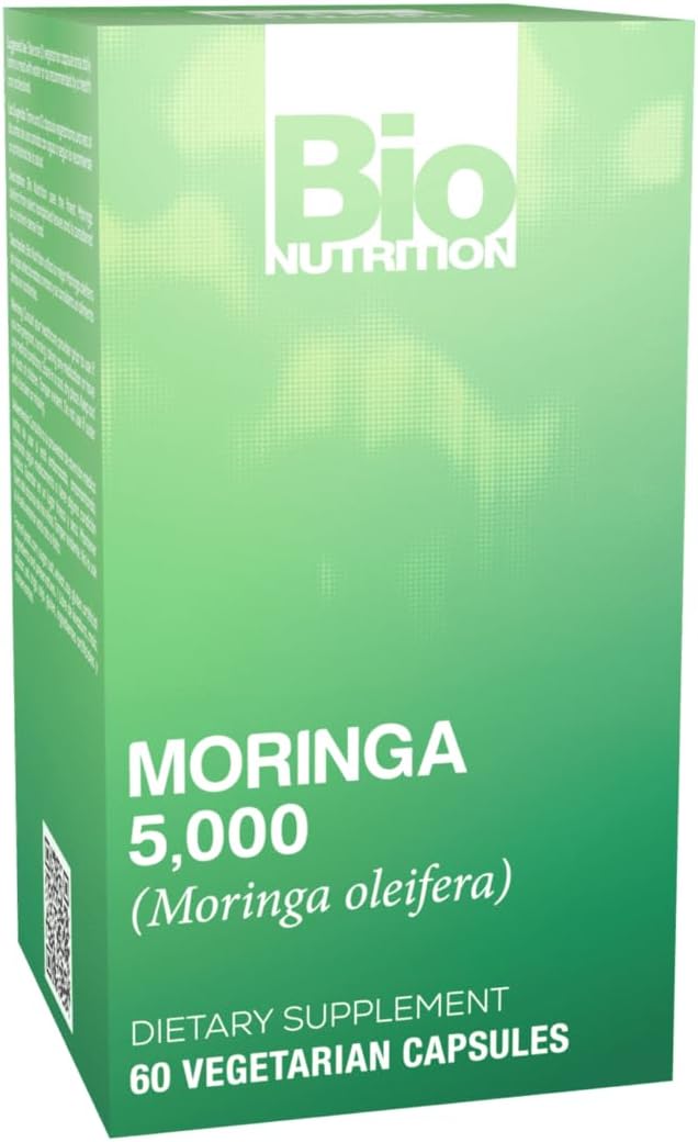 5000mg Bio Nutrition Moringa Capsules for Energy & Gut Health | 60 Vegetarian Capsules | Green Superfood & Multivitamin