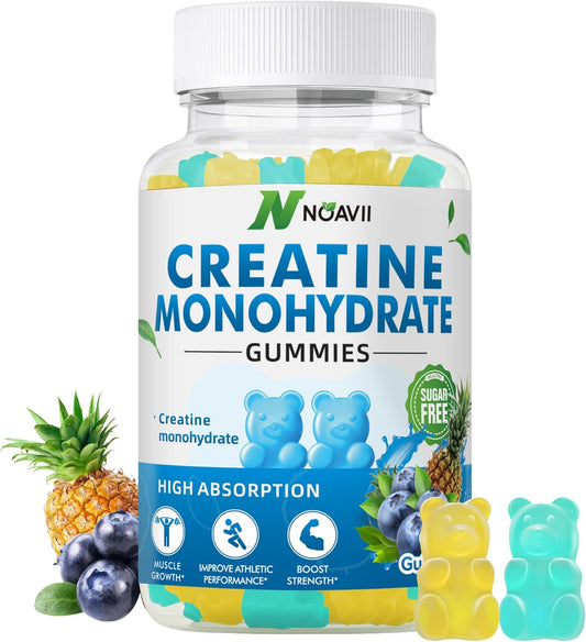 5000mg Creatine Monohydrate Gummies for Muscle Strength & Energy Boost - 90 Count Blueberry Pineapple Chewables for Men & Women