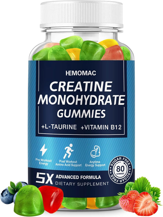 5000mg Creatine Monohydrate Gummies for Muscle Strength & Energy Boost - Vegan Workout Supplement for Men & Women - 1 Pack