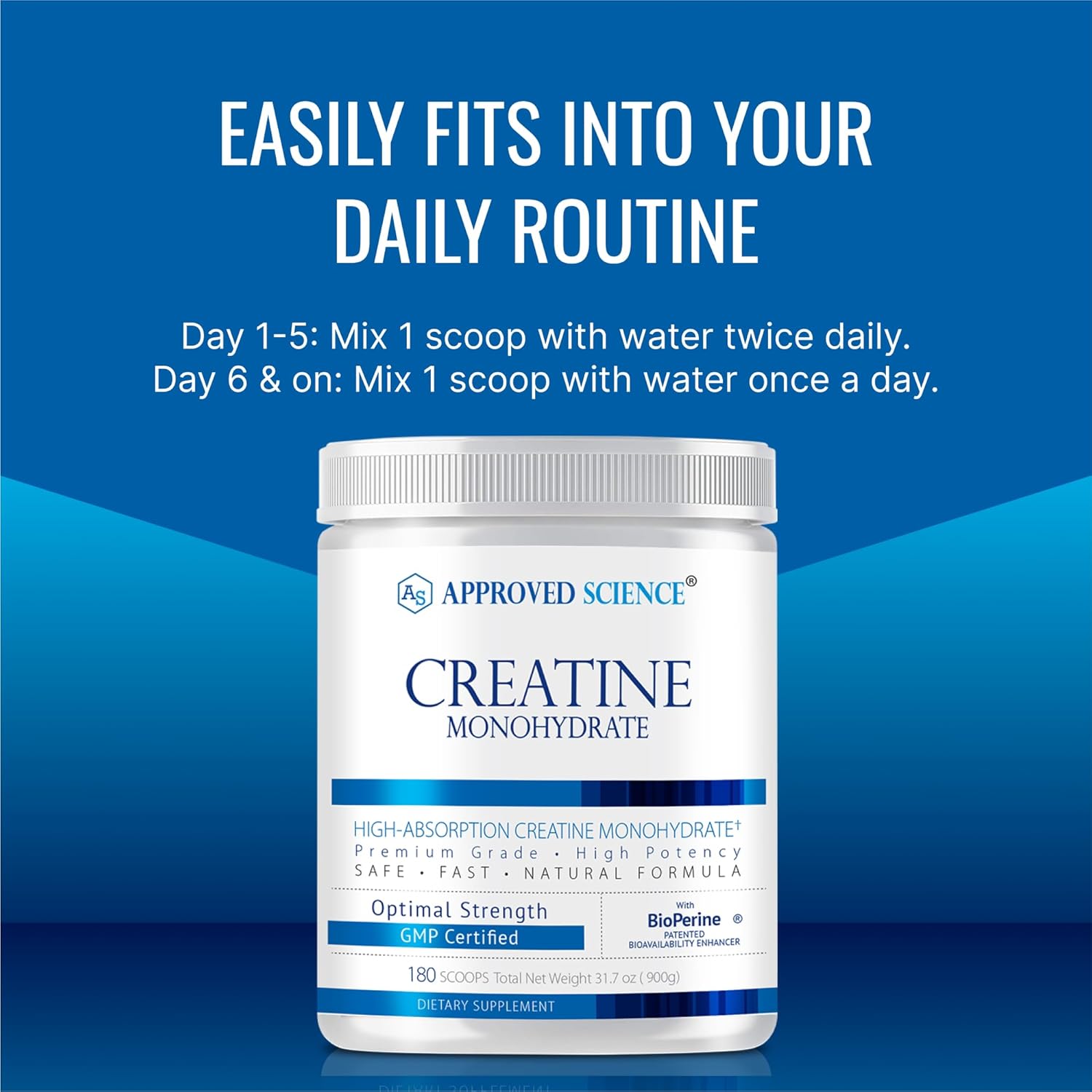 5000mg Creatine Monohydrate Powder with BioPerine - 360 Servings for Lean Muscle Growth and Recovery - Unflavored, Non-GMO, Vegan Formula