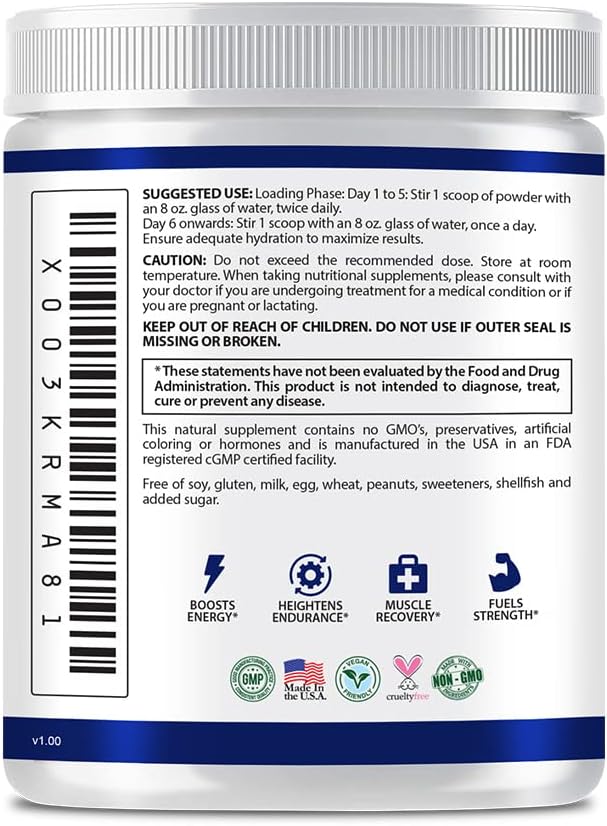 5000mg Creatine Monohydrate with BioPerine - Vegan, Unflavored - Enhance Muscle Growth & Performance - 60 Servings