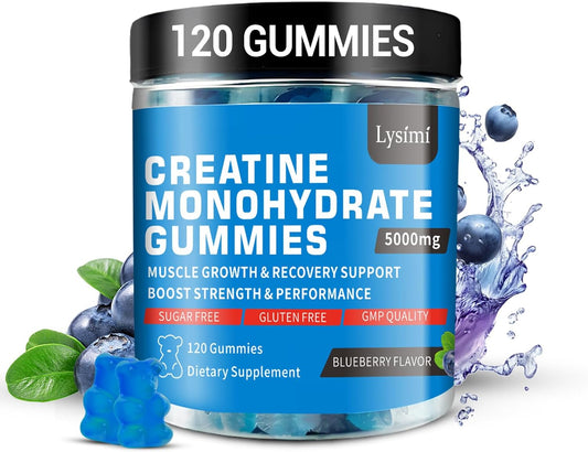 5000mg Lysimi Creatine Monohydrate Gummies for Men & Women - Muscle Strength, Builder, Energy Boost - Blueberry Flavor, 120 Count