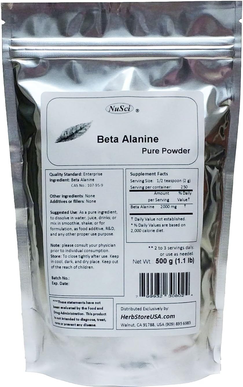 500g NuSci Pure Beta Alanine Powder for Endurance - Boost Stamina & Performance