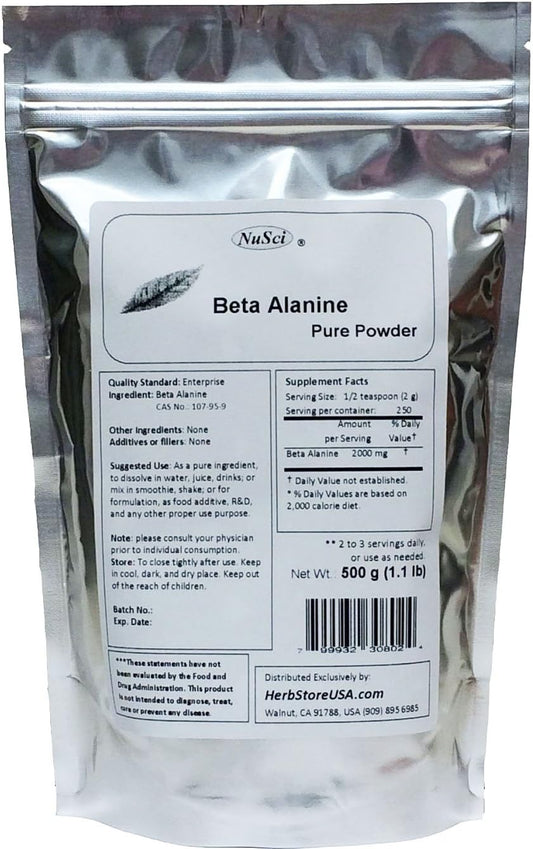 500g NuSci Pure Beta Alanine Powder for Endurance - Boost Stamina & Performance