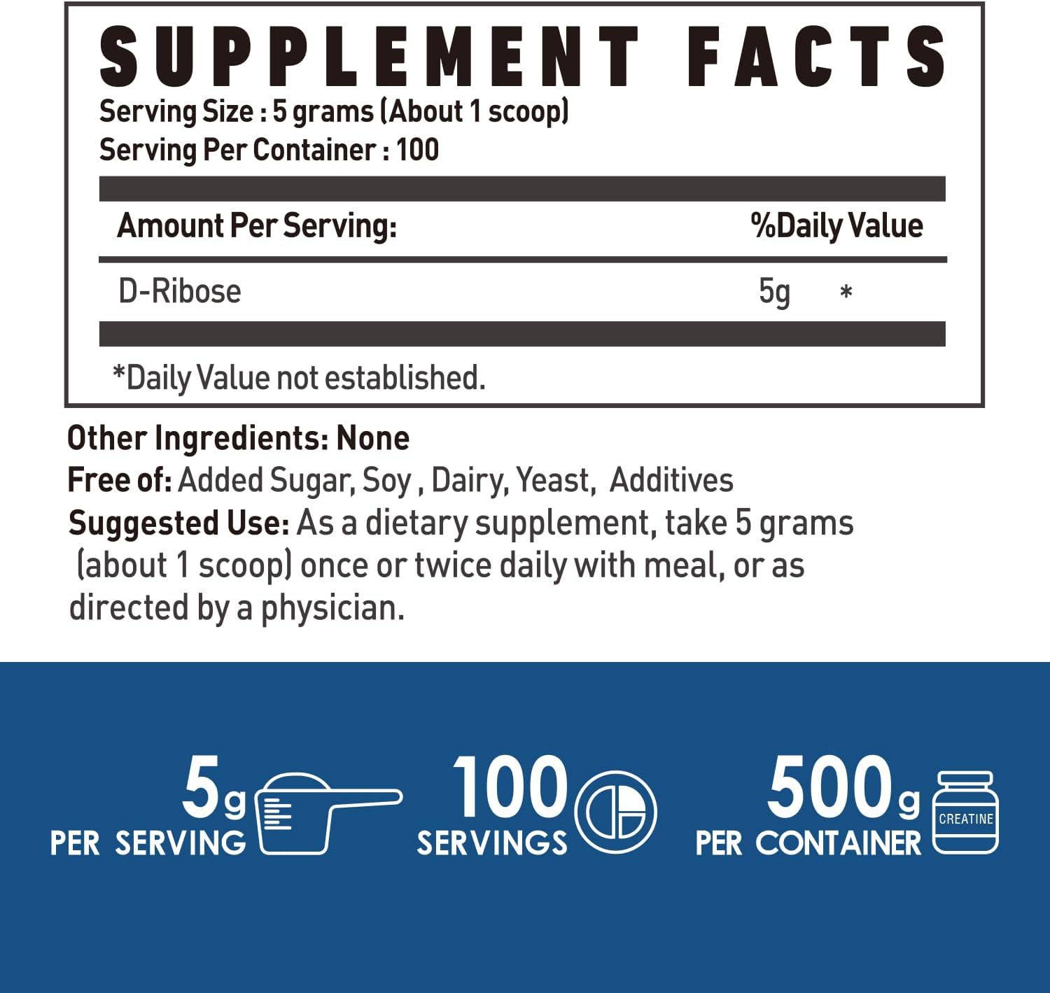 500g NUTRI POTENTIA Pure D-Ribose Powder Supplement for Energy Support - Unflavored and Gluten Free - BoostGo Australia