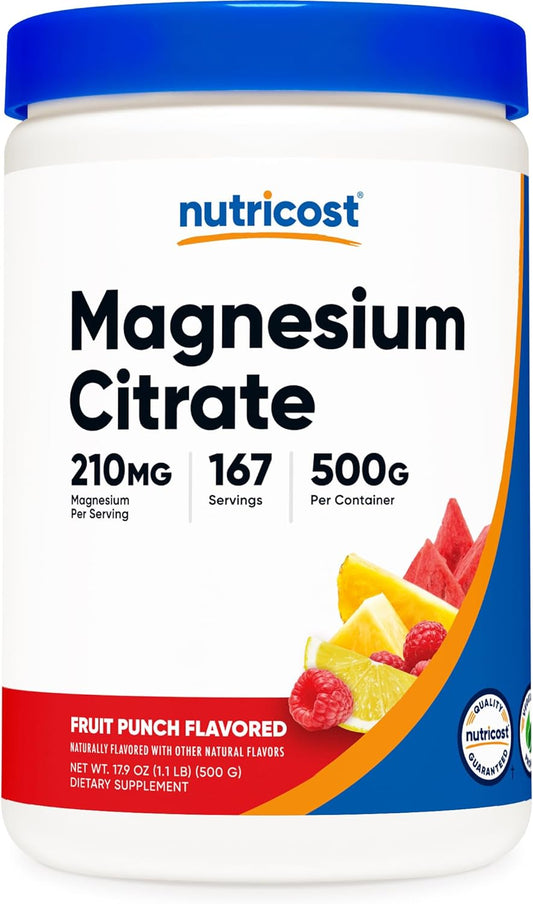 500g Nutricost Fruit Punch Magnesium Citrate Powder - High Quality Supplement