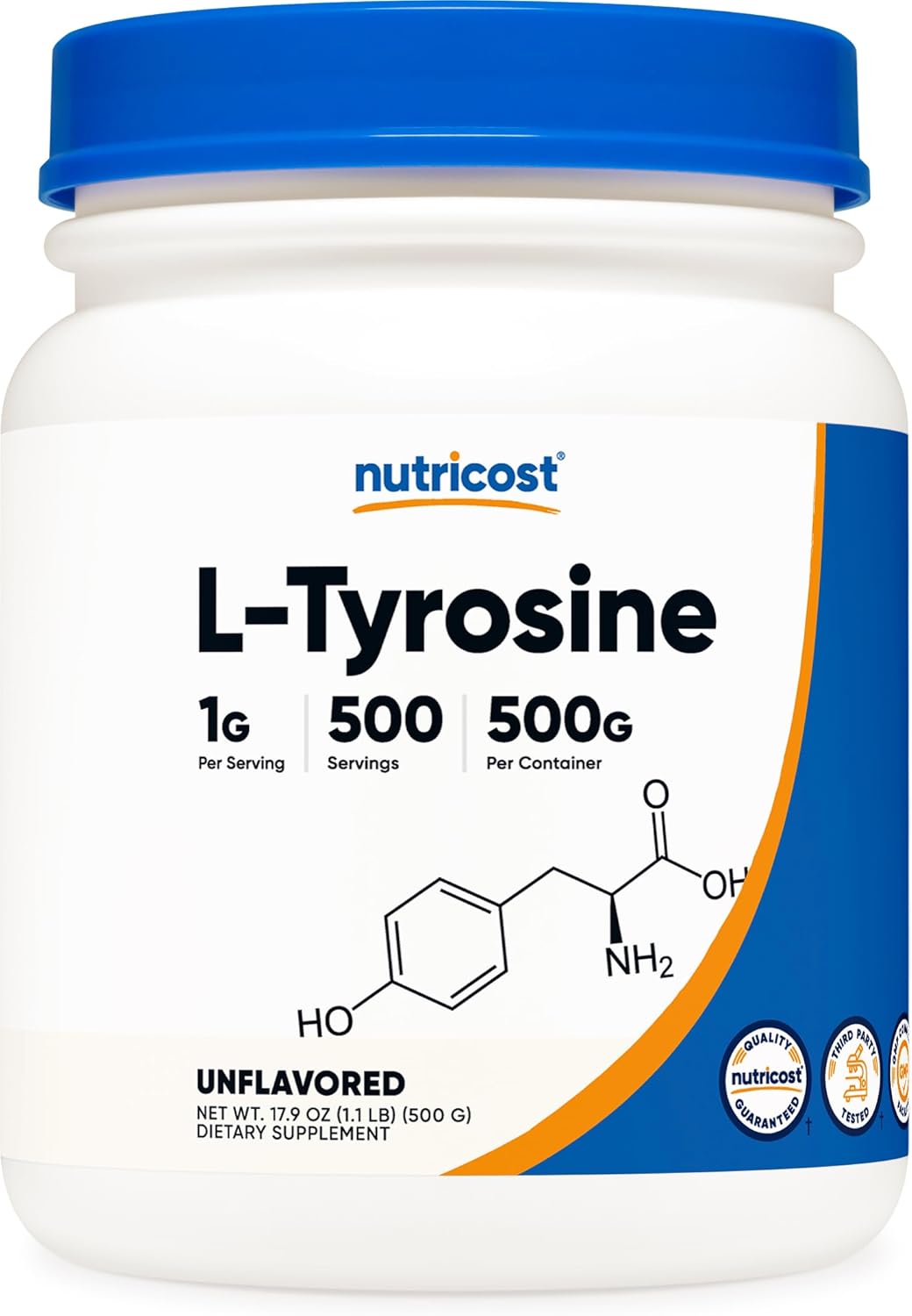 500g Nutricost L-Tyrosine Powder - 1000mg Pure L-Tyrosine Powder Per Serving