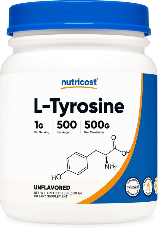 500g Nutricost L-Tyrosine Powder - 1000mg Pure L-Tyrosine Powder Per Serving