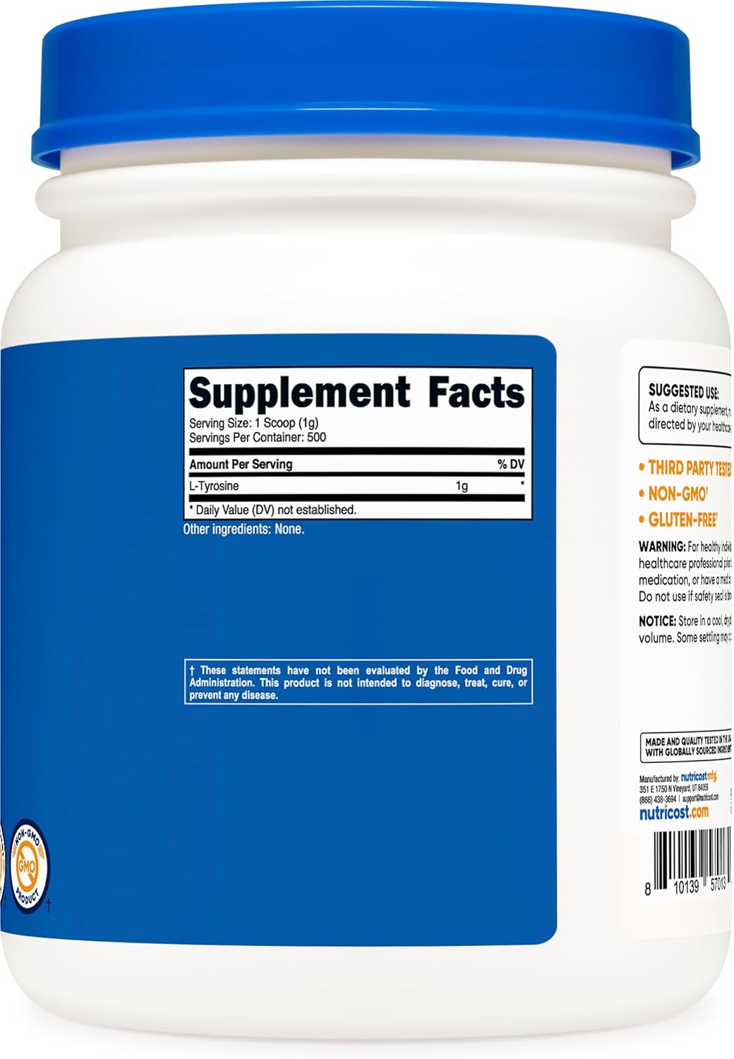 500g Nutricost L-Tyrosine Powder - 1000mg Pure L-Tyrosine Powder Per Serving