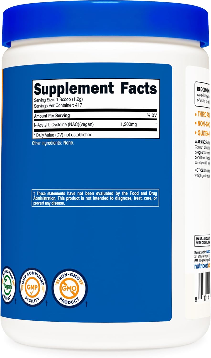 500g Nutricost N-Acetyl L-Cysteine (NAC) Powder - Vegan, Non-GMO, Gluten-Free