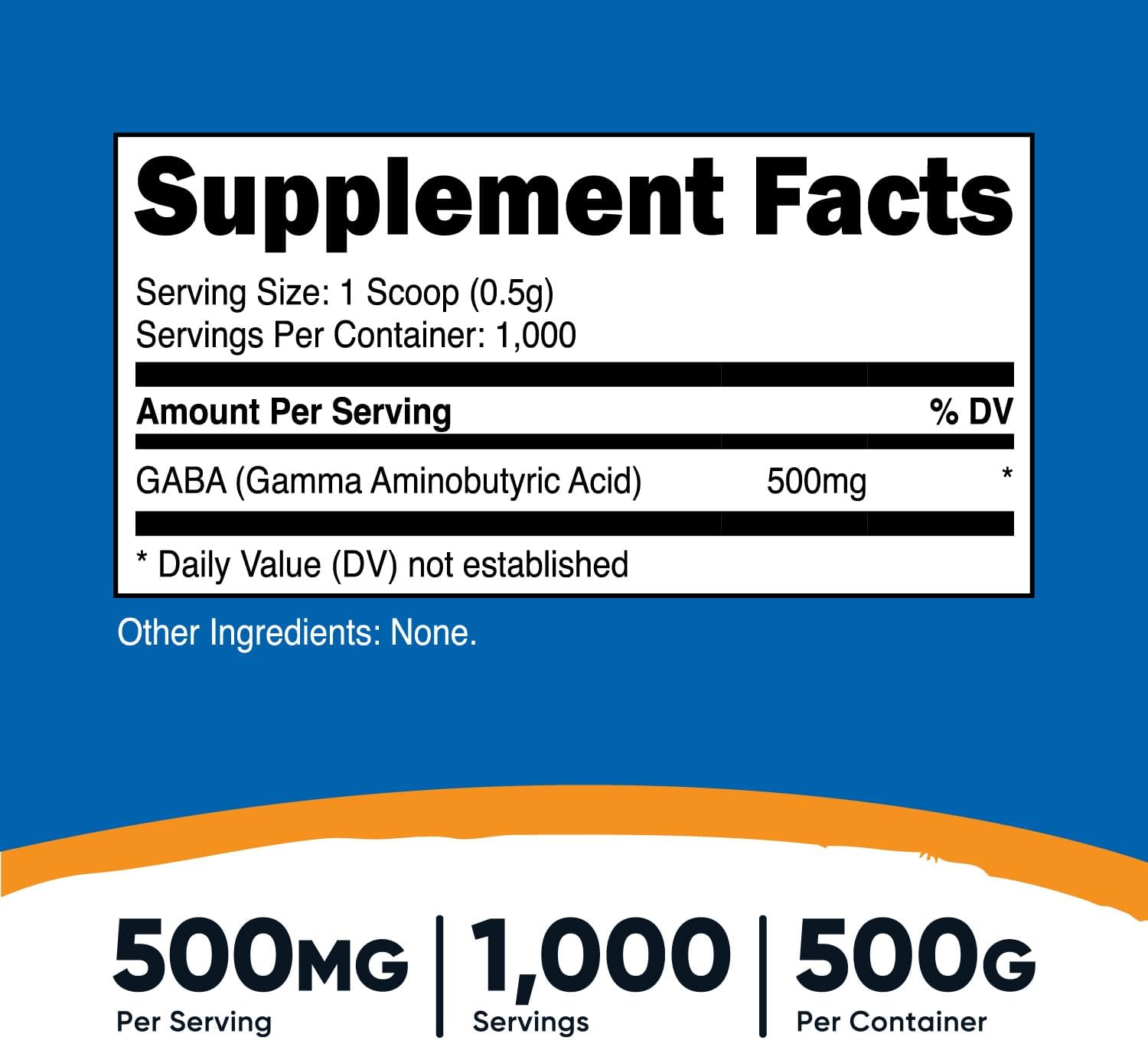 500g Nutricost Pure GABA Powder (Gamma Aminobutyric Acid) - 500g/1.1lbs Jar