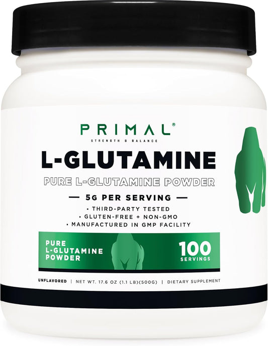 500g Primal L-Glutamine Powder - Unflavored Amino Acid for Sports Performance - Gluten Free, Non-GMO Supplement