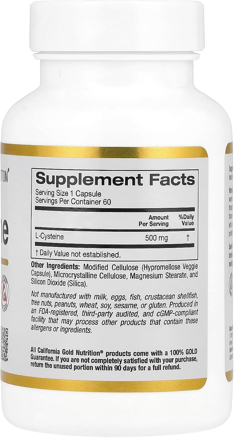 500mg AjiPure® L-Cysteine Veggie Capsules - California Gold Nutrition (60 Count)