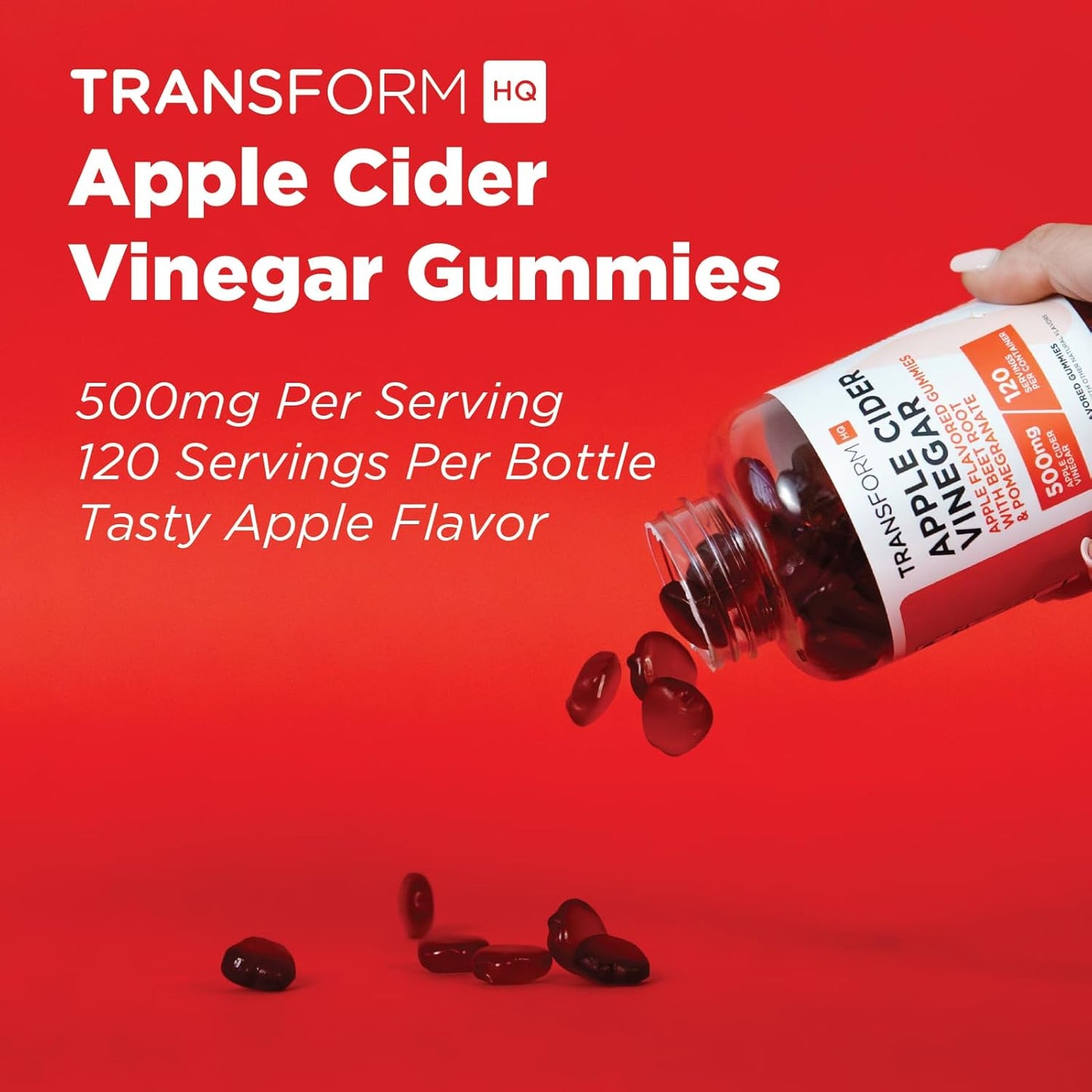 500mg Apple Cider Vinegar Gummies - 120 Servings, Gluten Free & Non-GMO