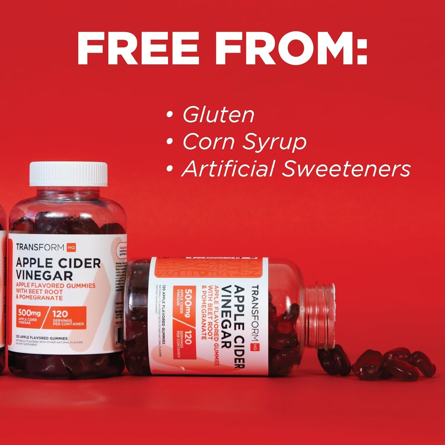 500mg Apple Cider Vinegar Gummies - 120 Servings, Gluten Free & Non-GMO