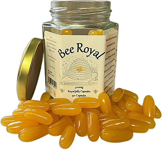 500mg Bee Royal Fresh Royal Jelly Capsules - 90 Capsules of 100% Fresh Queen's Jelly - Boosts Immune System, Energy, Fertility - Reduces Fatigue & Tiredness