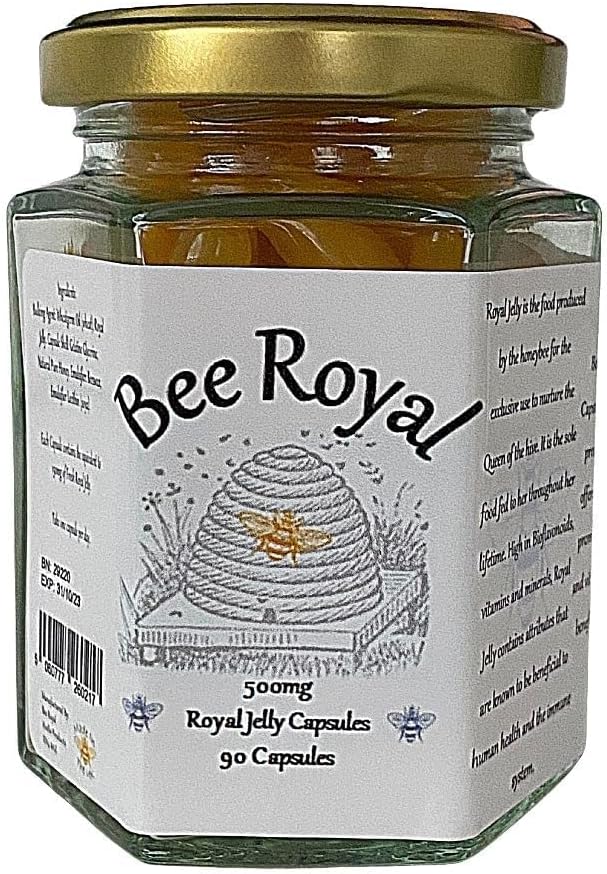 500mg Bee Royal Fresh Royal Jelly Capsules - 90 Capsules of 100% Fresh Queen's Jelly - Boosts Immune System, Energy, Fertility - Reduces Fatigue & Tiredness