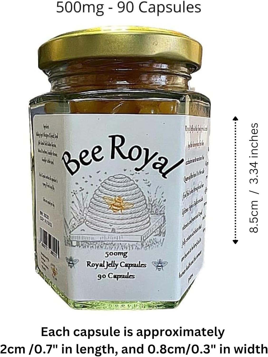 500mg Bee Royal Fresh Royal Jelly Capsules - 90 Capsules of 100% Fresh Queen's Jelly - Boosts Immune System, Energy, Fertility - Reduces Fatigue & Tiredness