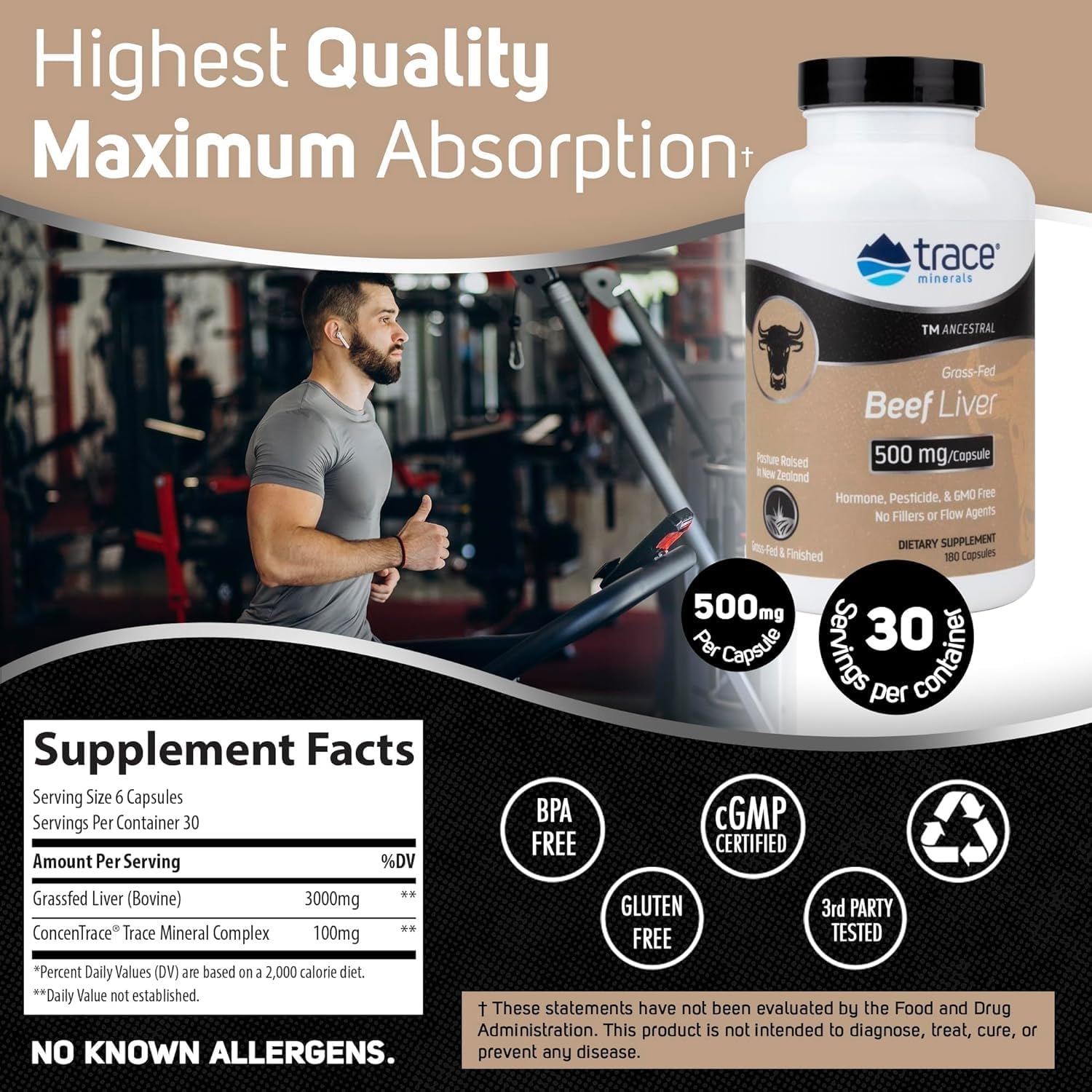 500mg Beef Liver Capsules - Supports Bone Health, Energy, Skin, and Immunity - Nutritional Supplement for Healthy Organs - 180 Capsules