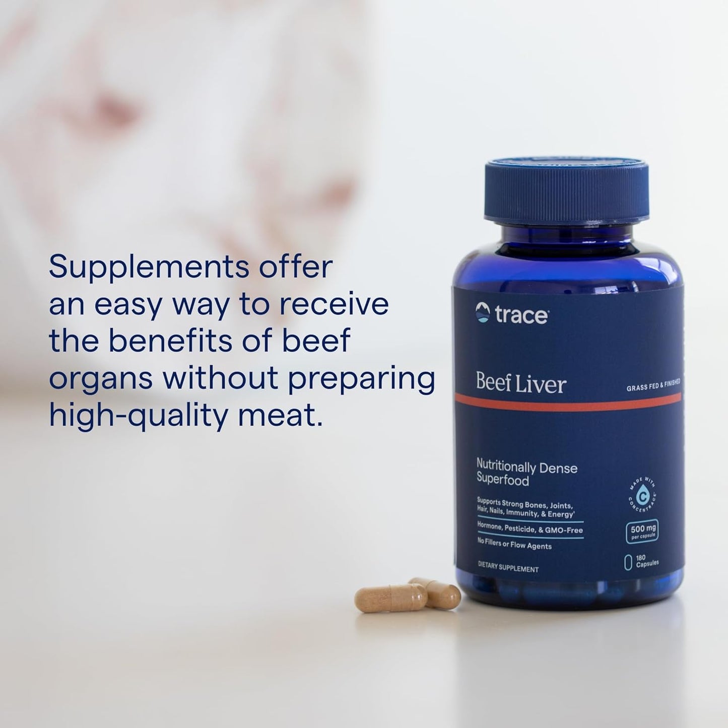 500mg Beef Liver Capsules - Supports Bone Health, Energy, Skin, and Immunity - Nutritional Supplement for Healthy Organs - 180 Capsules