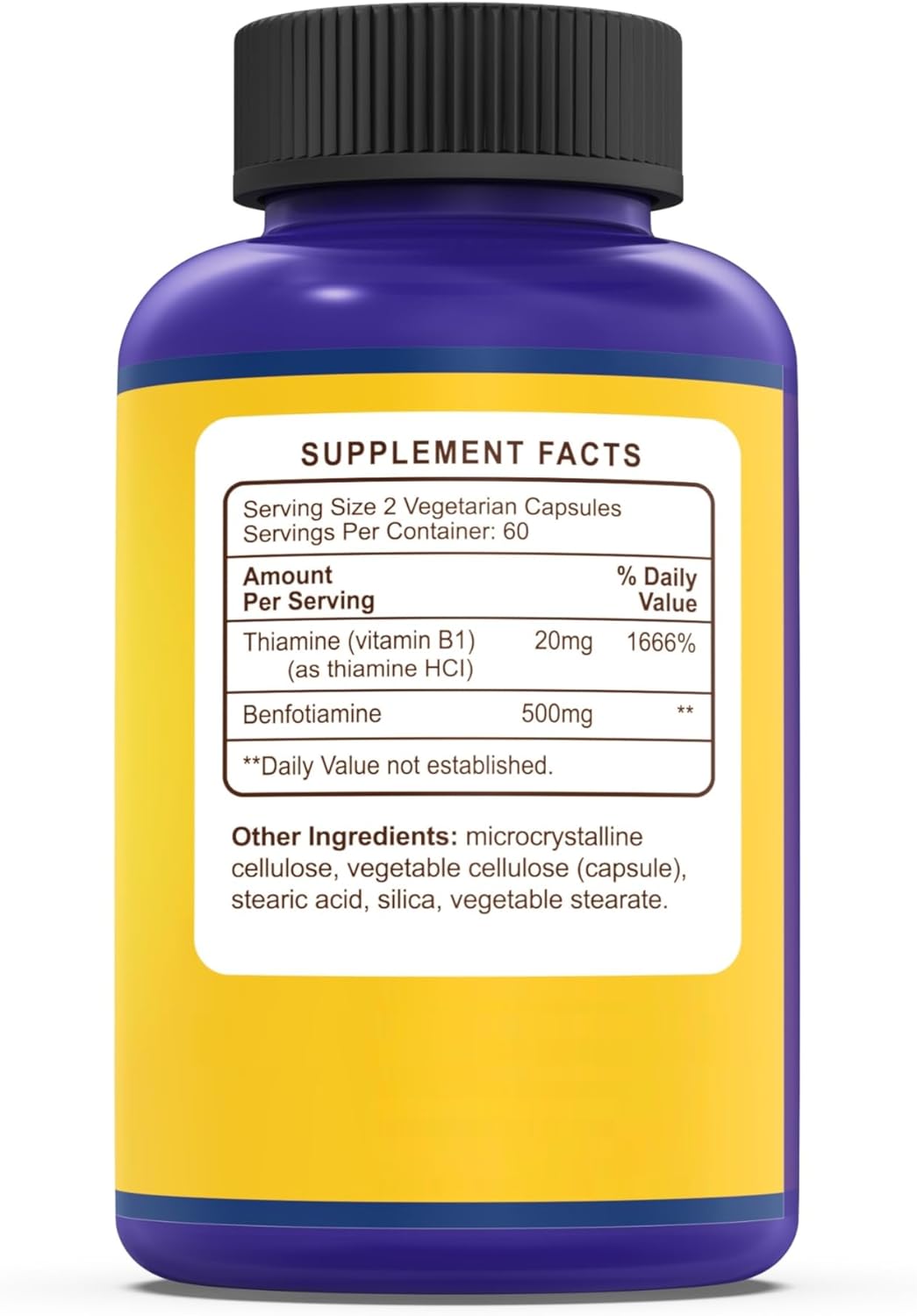 500mg Benfotiamine per Serving, 120 Capsules - Fat Soluble Vitamin B1 Supplement, Vegan & Non-GMO - 3rd Party Tested