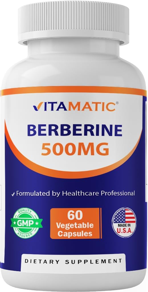 500mg Berberine Supplement - 60 Vegetable Capsules - USA Made - Gluten Free - Non-GMO (1 Bottle)
